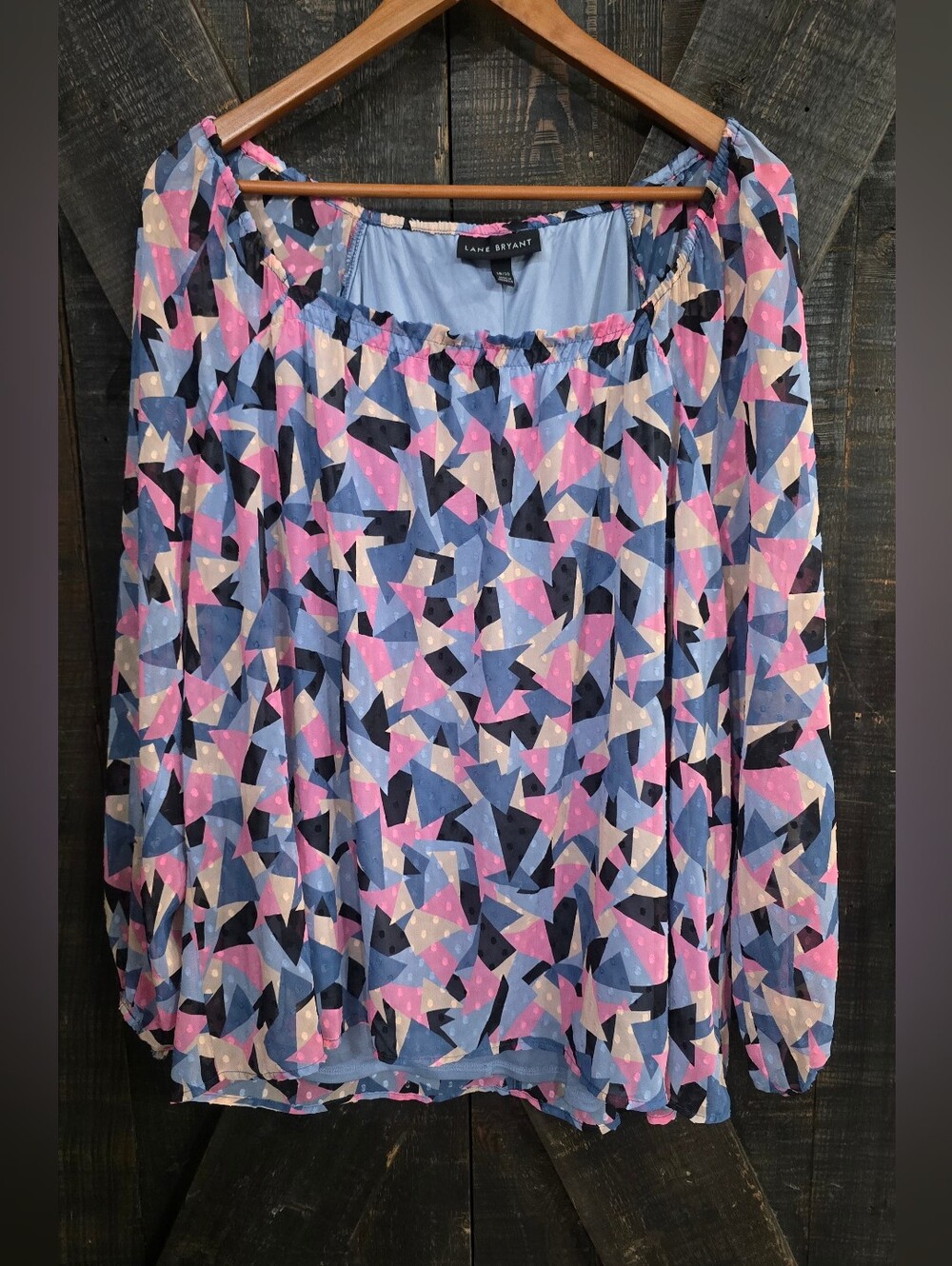 Lane Bryant Off-Shoulder Geometric Print Blouse - Blue/Pink 18/20